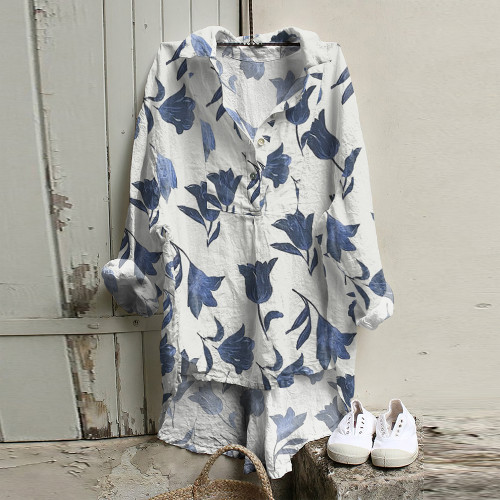 Ladies Floral Painting Art Woven Tunic