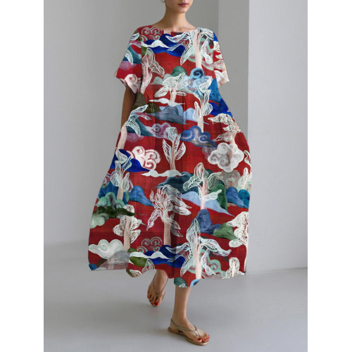Landscape Zen Art Linen Blend Maxi Dress