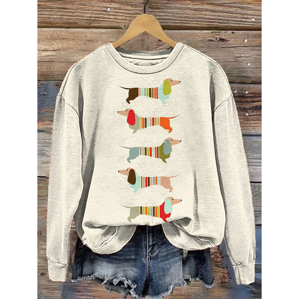 Lively Dachshund Print Casual Cozy Sweatshirt
