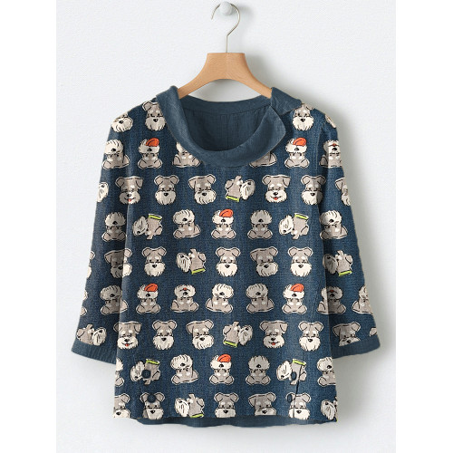 Lively Schnauzer Dog Art Print Linen Blend Shirt