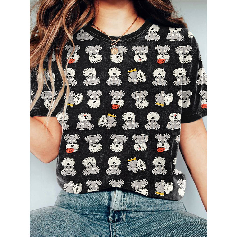 Lively Schnauzer Dog Print Short Sleeve T-Shirt