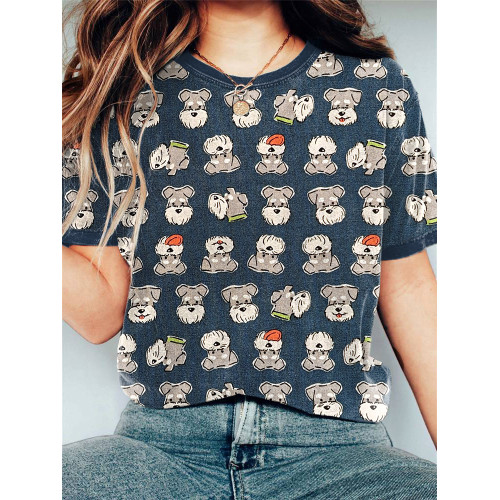 Lively Schnauzer Dog Print Short Sleeve T-Shirt