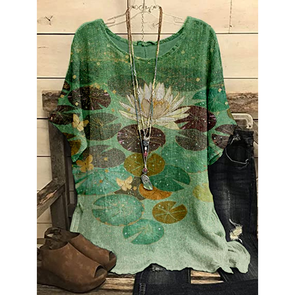 Lotus Flower Japanese Art Linen Blend Cozy Tunic