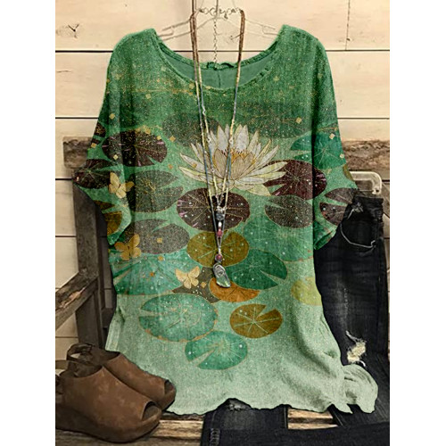 Lotus Flower Japanese Art Linen Blend Cozy Tunic