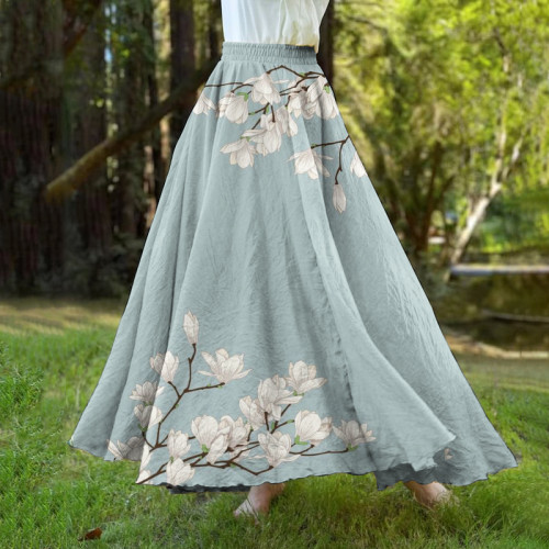 Magnolia Flower Japanese Art A-Hem Skirt