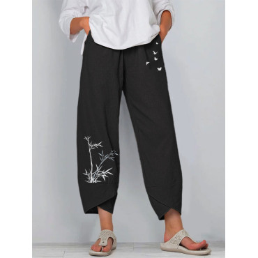 Minimalist Bamboo Art Cropped Casual Pants
