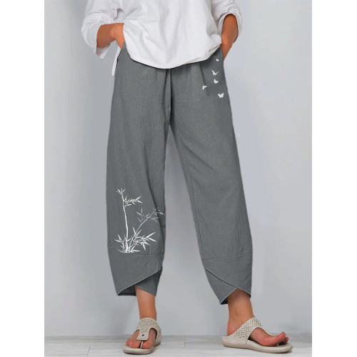 Minimalist Bamboo Art Cropped Casual Pants