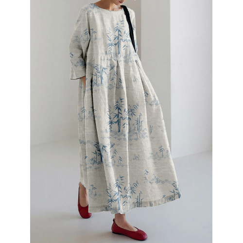 Minimalist Bamboo Art Linen Blend Maxi Dress