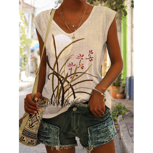 Moon & Orchid Linen Loose Tank Top