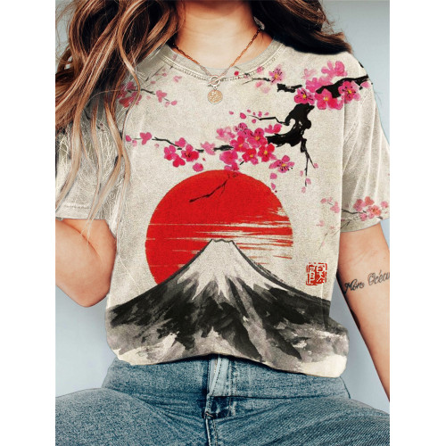 Mount Fuji Cherry Blossom Sunrise Vintage T Shirt