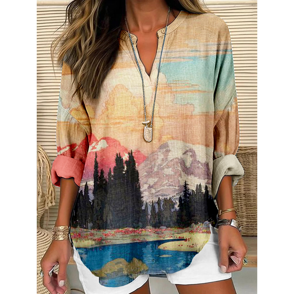 Mountain & Forest Ukiyoe Landscape Art Cozy Shirt