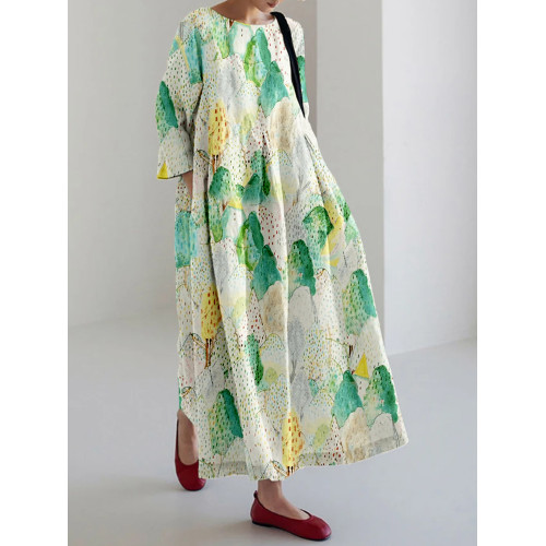 Mountains Japanese Art Pattern Linen Blend Maxi Dress