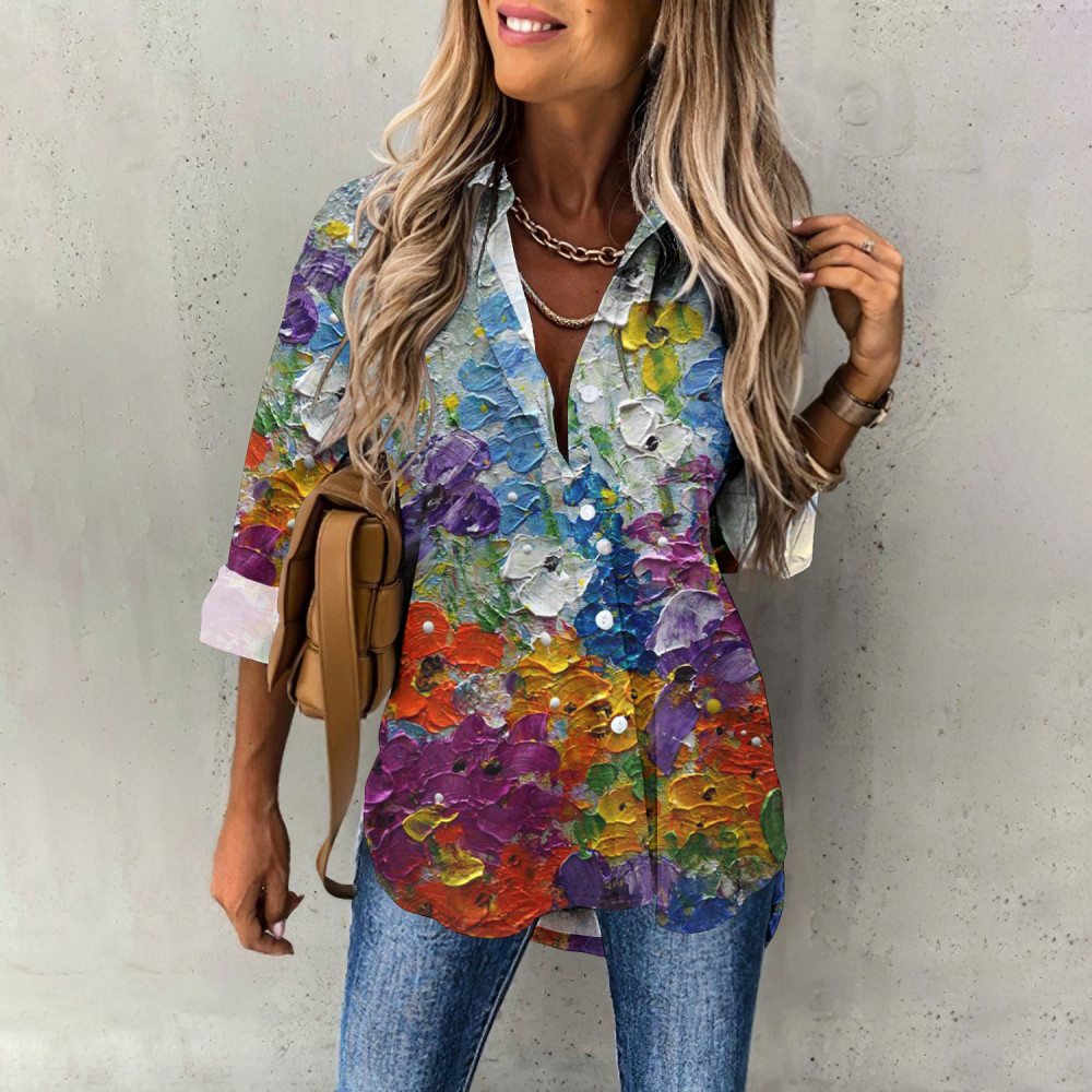 Oil Painting Floral Pattern Women'S Shirt