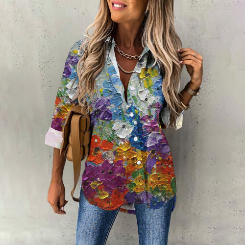Oil Painting Floral Pattern Women'S Shirt