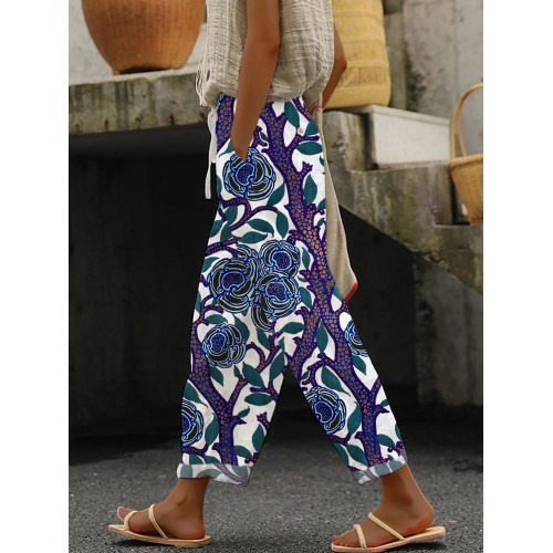 Pastel Botanical Pattern Women's Linen Pants