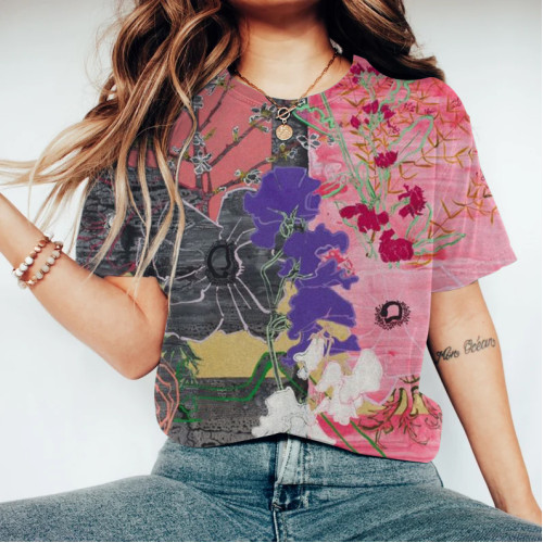 Patch Floral Art Printed Casual T-Shirt