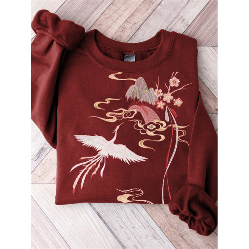 Phoenix & Cherry Blossom Japanese Embroidery Art Sweatshirt