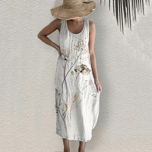 Plant Lotus Casual Sleeveless Dress