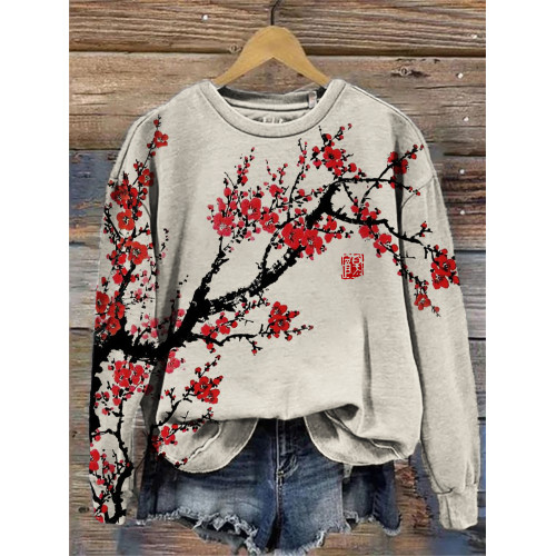 Plum Blossom Ancient Asian Brush Art Sweatshirt