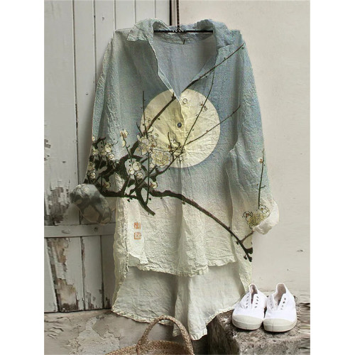 Plum Blossom Full Moon Night Japanese Art High Low Tunic