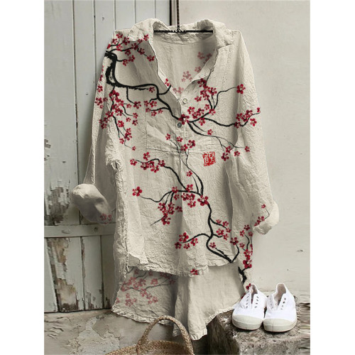 Plum Blossom Japanese Art High Low Tunic