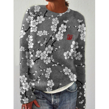 Plum Blossom Japanese Lino Art Cozy Sweater
