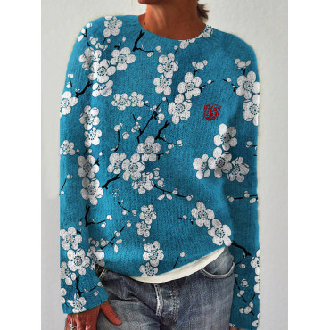 Plum Blossom Japanese Lino Art Cozy Sweater