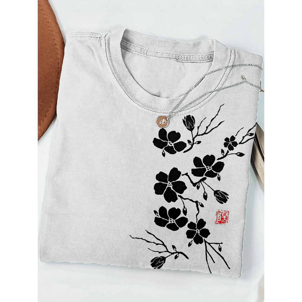 Plum Blossom Japanese Lino Art Cozy T Shirt