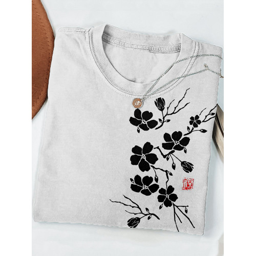 Plum Blossom Japanese Lino Art Cozy T Shirt