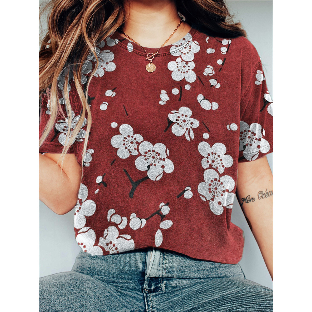 Plum Blossom Japanese Lino Art Vintage T Shirt