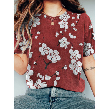 Plum Blossom Japanese Lino Art Vintage T Shirt