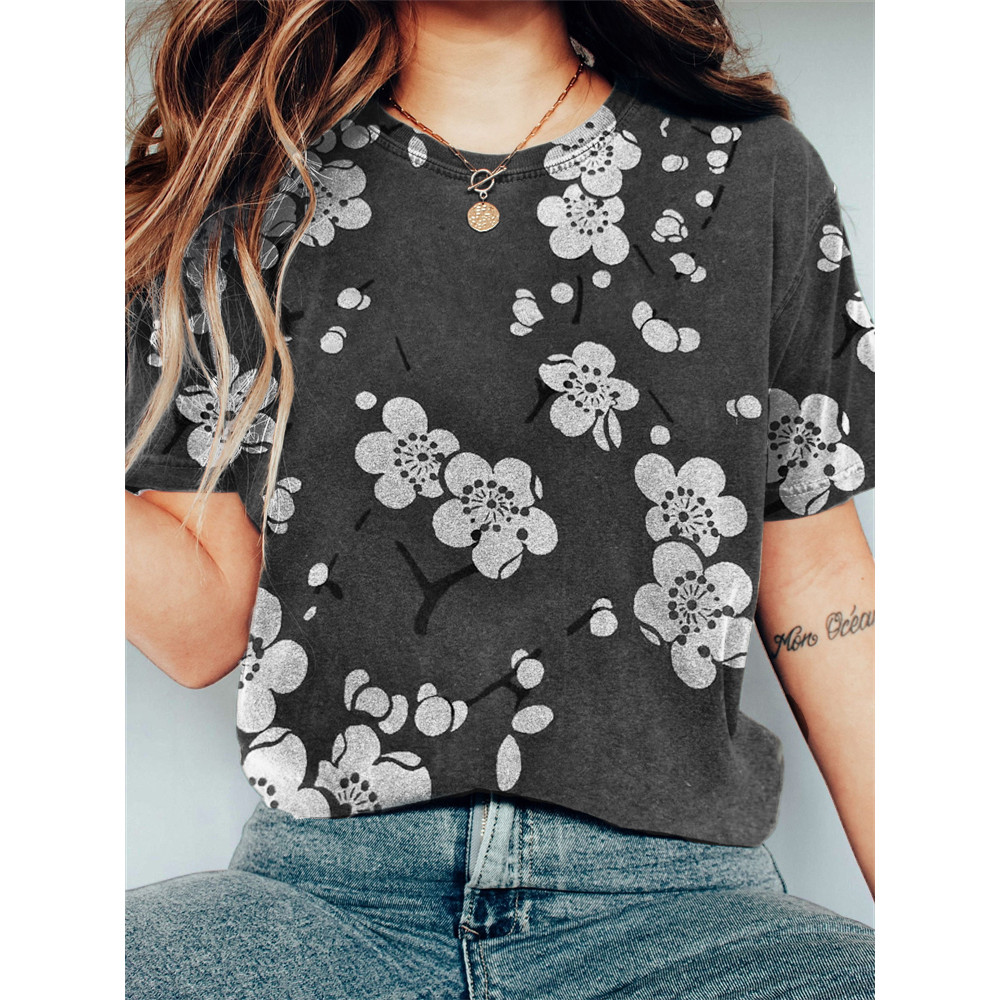 Plum Blossom Japanese Lino Art Vintage T Shirt