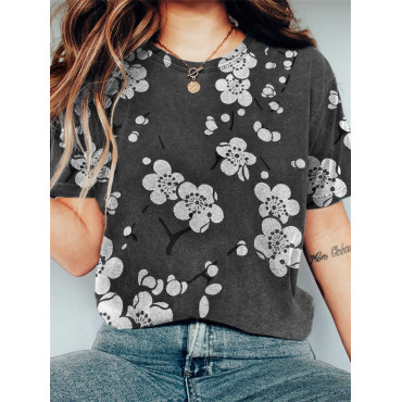 Plum Blossom Japanese Lino Art Vintage T Shirt