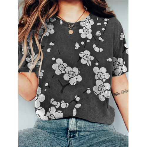 Plum Blossom Japanese Lino Art Vintage T Shirt