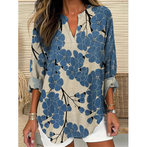 Plum Blossom Japanese Pattern Linen Blend Tunic