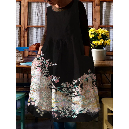 Plum Blossom Japanese Traditional Pattern Inspired Pinafore Dress