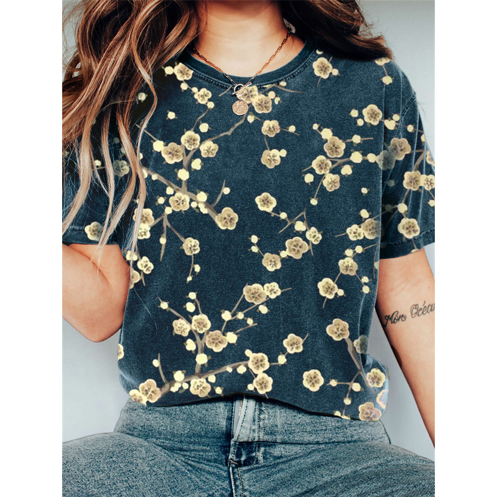 Plum Blossom Japanese Vintage Washed T Shirt