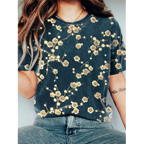 Plum Blossom Japanese Vintage Washed T Shirt