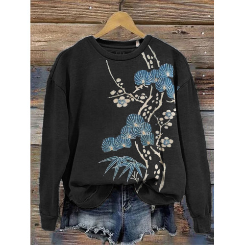 Plum Blossom, Pine Tree & Bamboo Japanese Art Sweatshirt