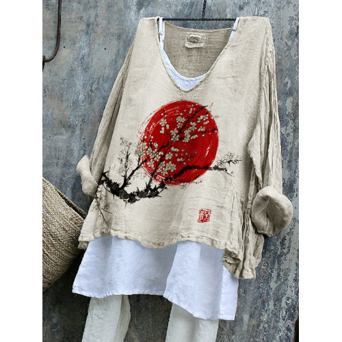 Plum Blossom Sunrise Japanese Art Flowy Tunic