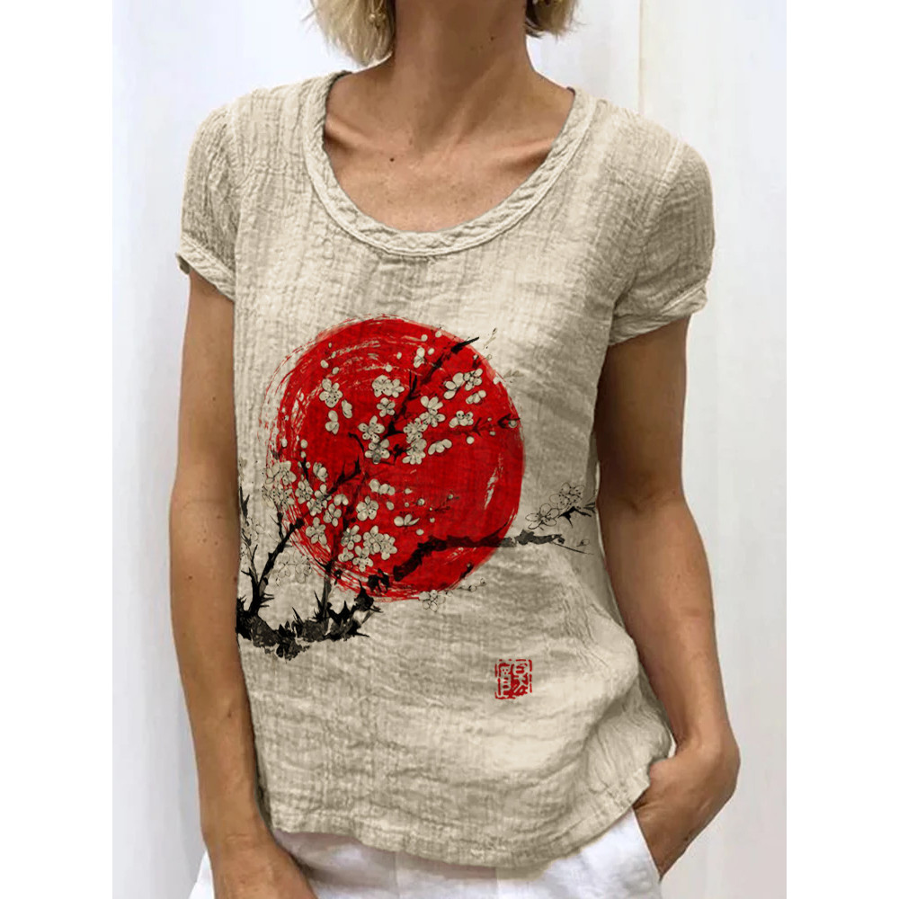 Plum Blossom Sunrise Japanese Art Linen Blend Tunic