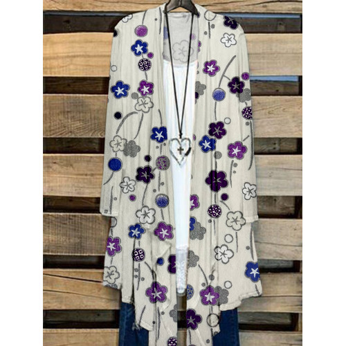 Purple Falling Plum Blossoms Japanese Art Flowy Cardigan