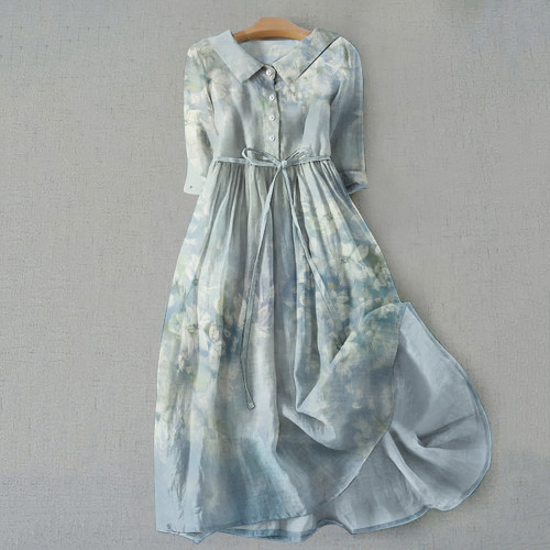 Retro Blossom Gradient Art Graphics Print Lace-Up Dress