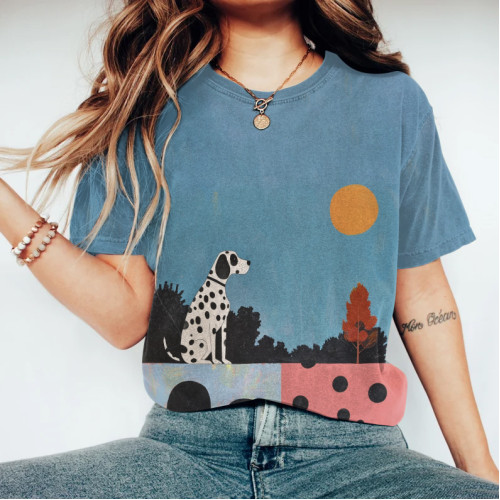 Retro Dalmatian Landscape Sunset Painting Art Print T-Shirt