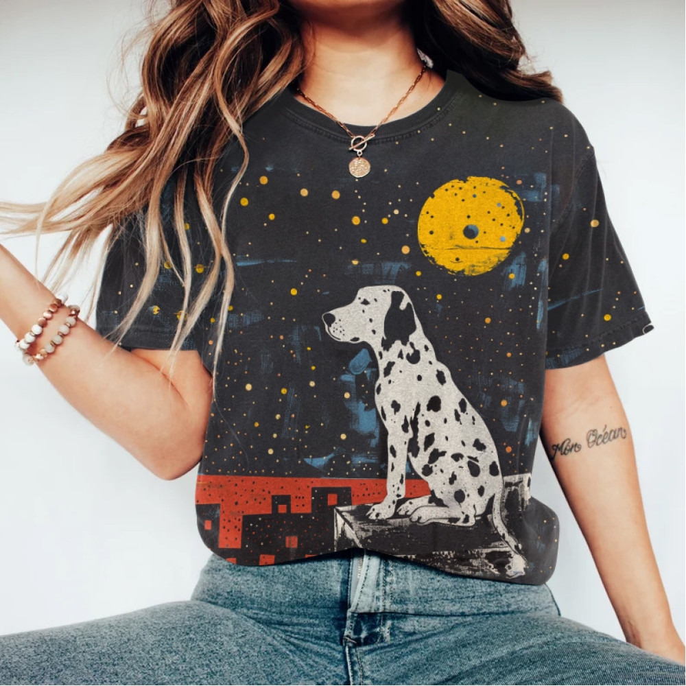 Retro Dalmatian Sun Painting Art Print Short Sleeve T-Shirt