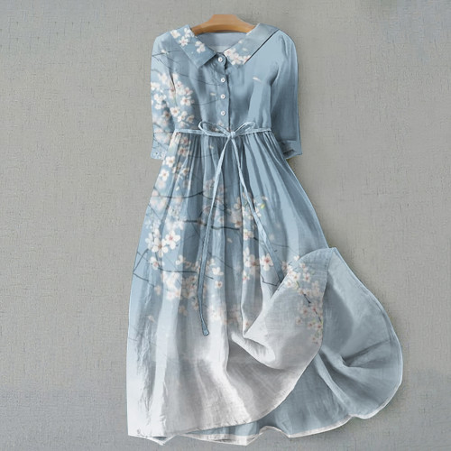 Retro Floral Gradient Art Graphics Print Lace-Up Dress