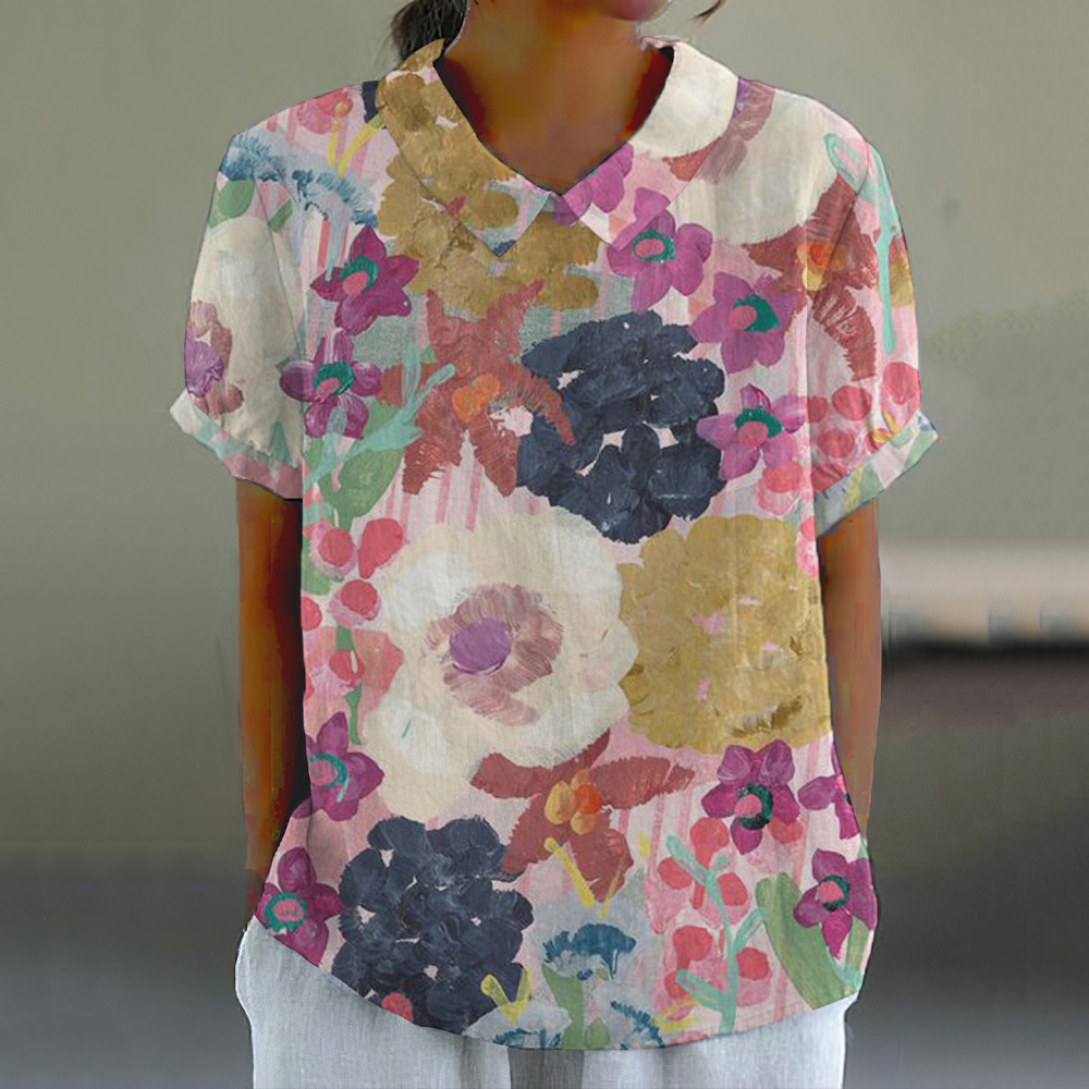 Retro Floral Graffiti Art Print Casual Cotton Linen Shirt