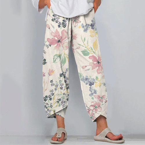 Retro Floral Print Loose Casual Pants