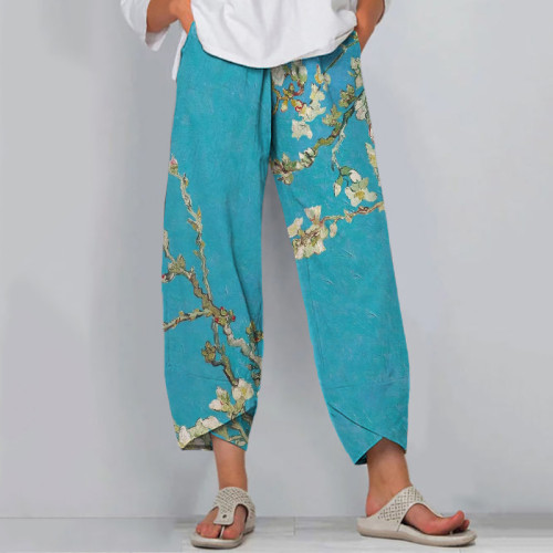 Retro Floral Tree Print Loose Casual Pants