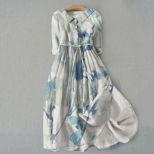 Retro Floral Watercolor Art Graphics Print Lace-Up Dress